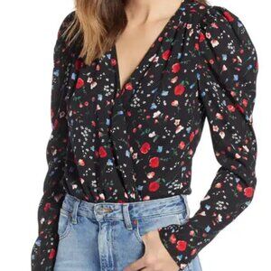 WAYF Plunge Neck Floral Bodysuit
